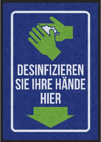 Hinweismatte mit dem Schriftzug Desinfizieren Sie Ihre Hände hier