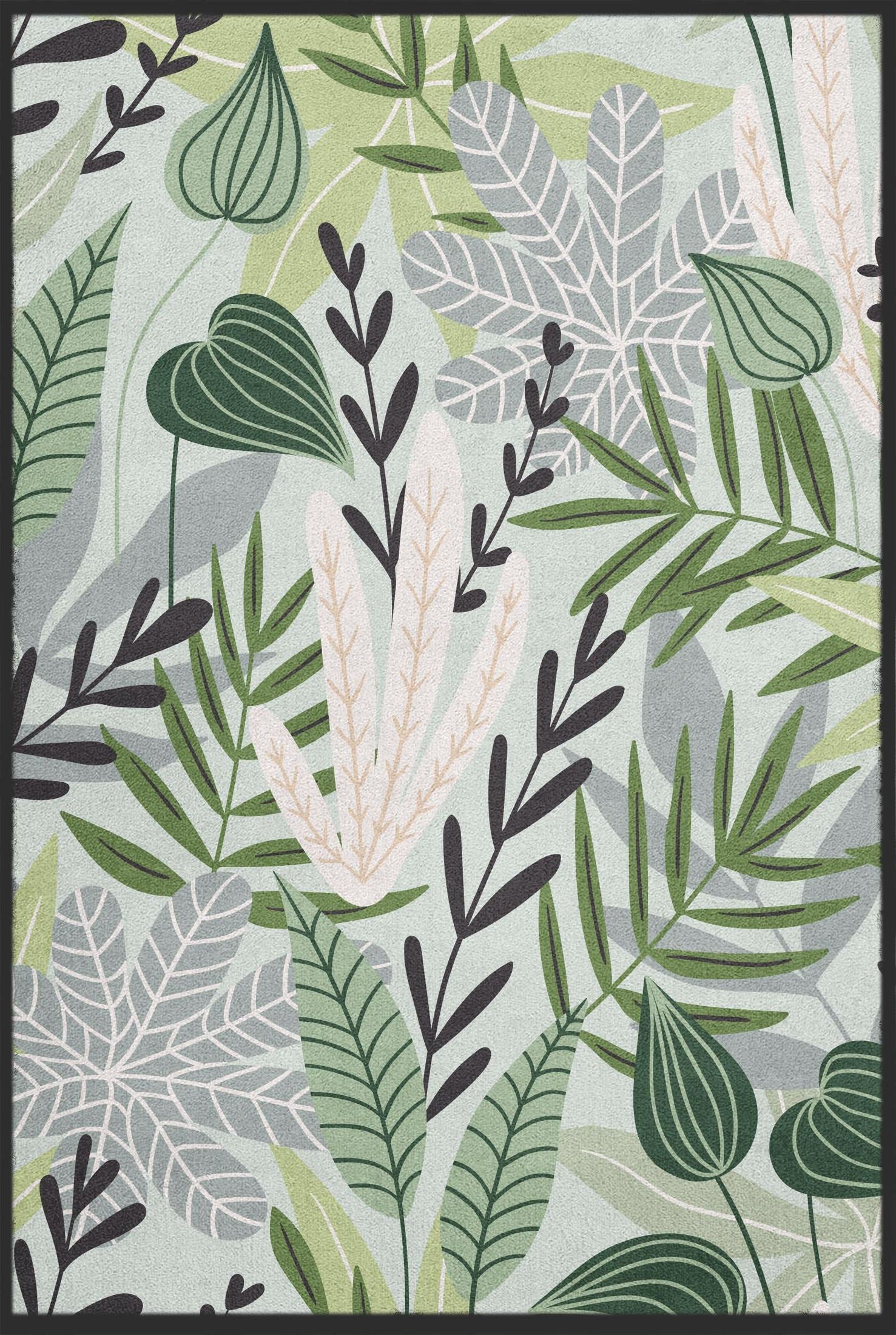 Grüner Designteppich mit Blätter- und Naturmotiv
